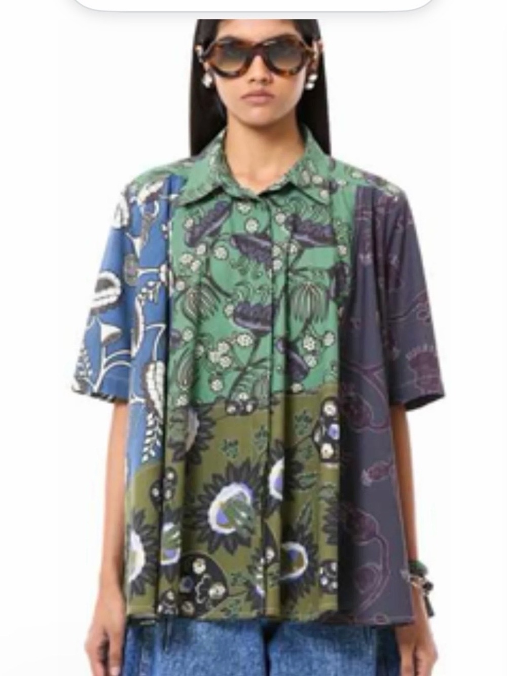 Panelled Flared Shirt Oversized Button Down Shirt. Sz small